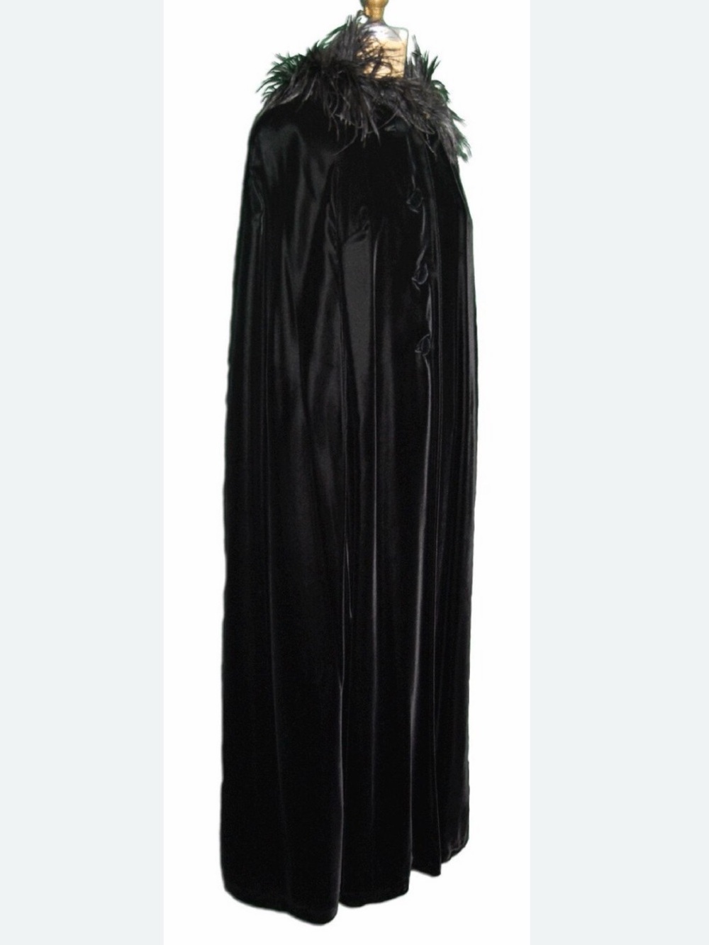 Vintage Black Velvet Cape with Feather Hood